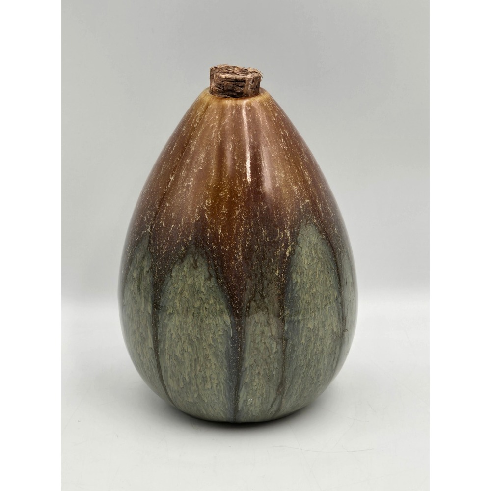 Unbranded Ceramic Teardrop Vase OS Brown Green‎ Excellent Drip Glaze Cork Top